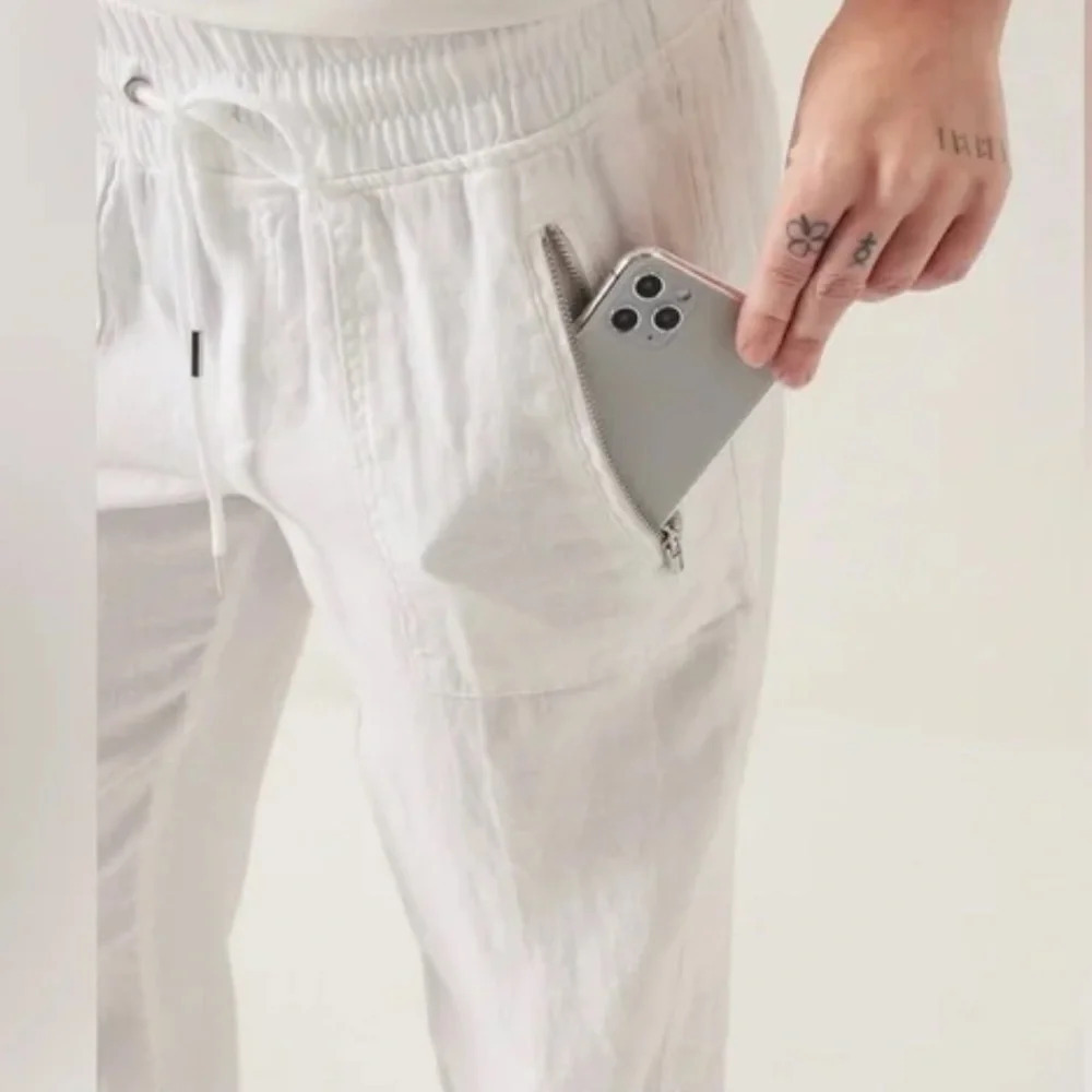 Athleta sz 10 White Linen Cabo Wide‎ Leg Pants Summer Beachy Boho Coastal 447244 - Picture 3 of 8